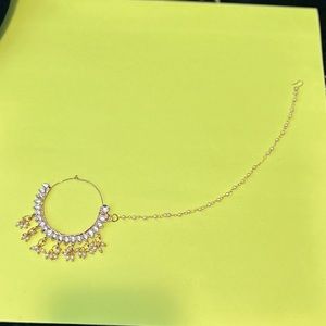 Indian Bollywood Designer Bridal Jewelry Nath Nose Ring Goldtone